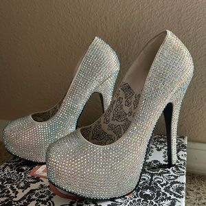 Satin Rhinestone Bordello Platform Heels
